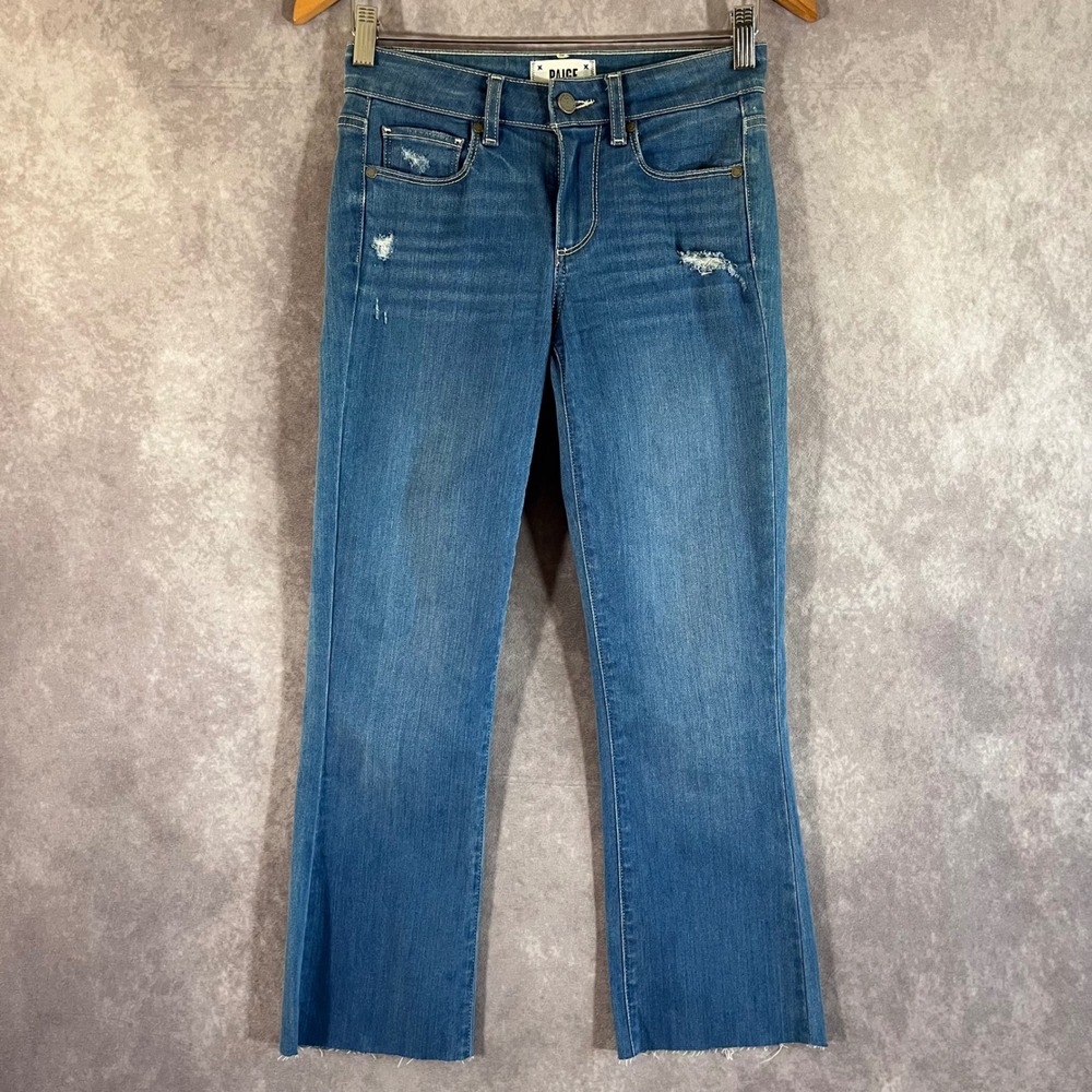 Paige Manhattan Bootcut Jeans‎ Womens 25 Blue Delmie Destructed Raw Hem WJ840